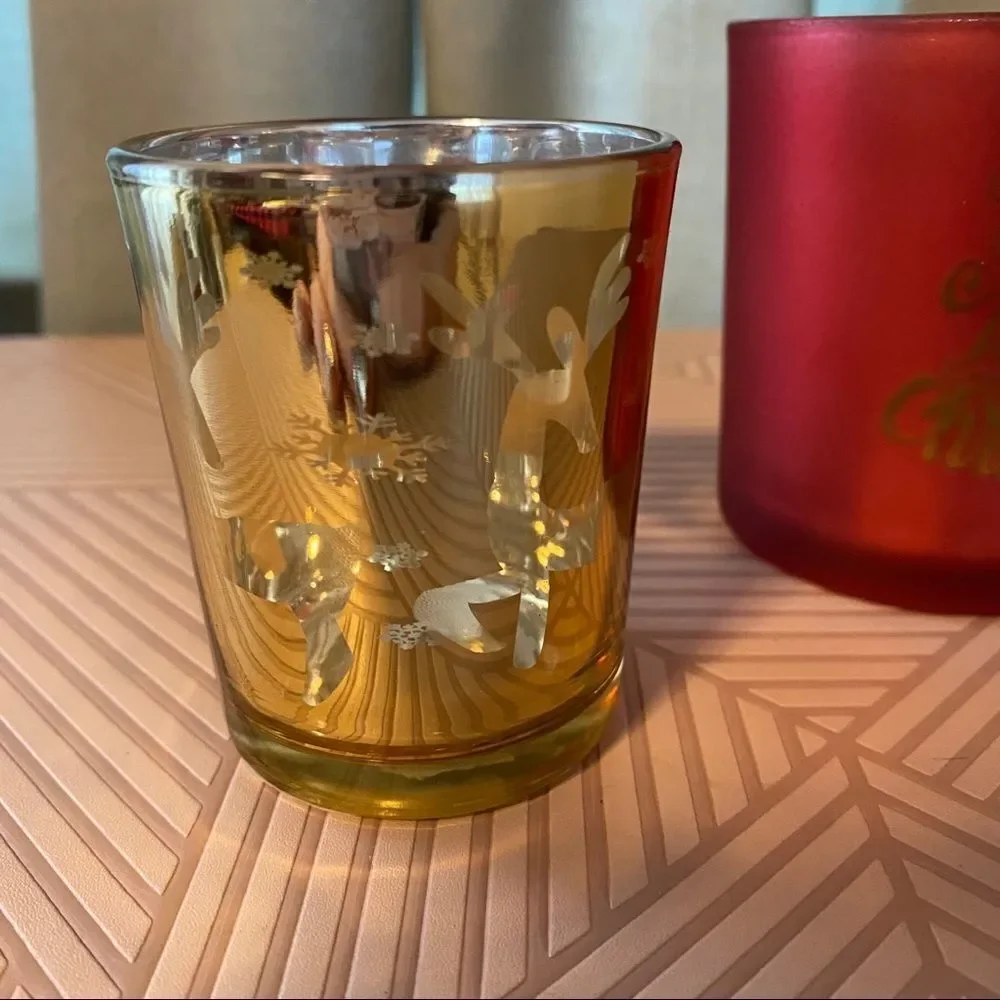 Style Life Candle Votive Holders Merry Christmas Reindeer Snowflake Set of 2 - Picture 3 of 7